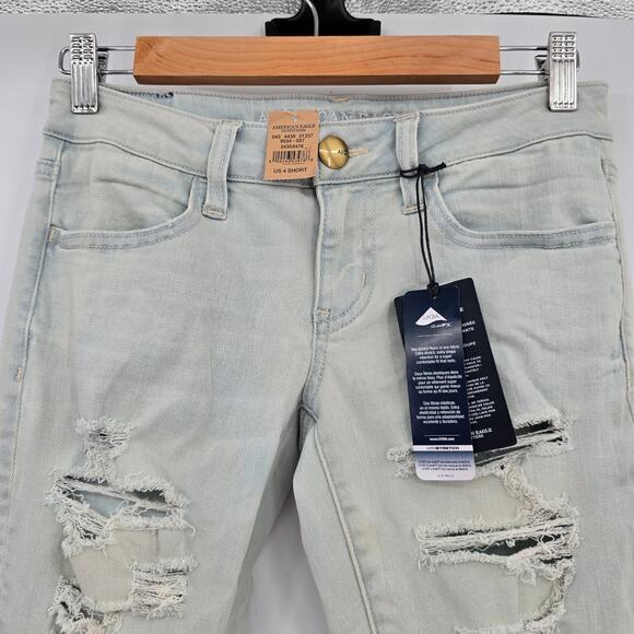 NEW American Eagle AEO Denim Distressed Skinny Jeans Light Wash Size 4 Short - Picture 3 of 16